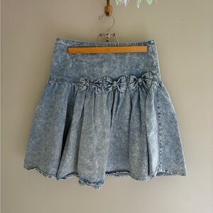 Vintage 80s Denim Acid Wash Pleated Short Skirt Size Large